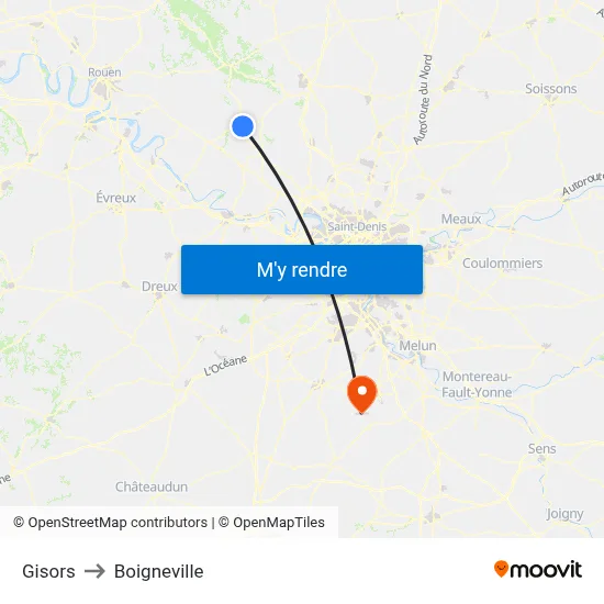 Gisors to Boigneville map