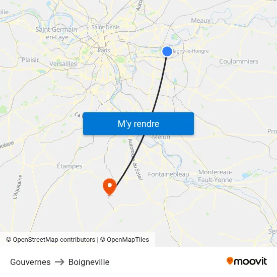 Gouvernes to Boigneville map