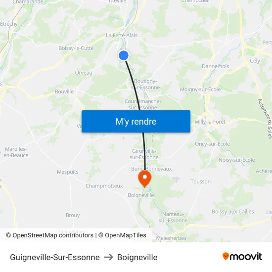 Guigneville-Sur-Essonne to Boigneville map