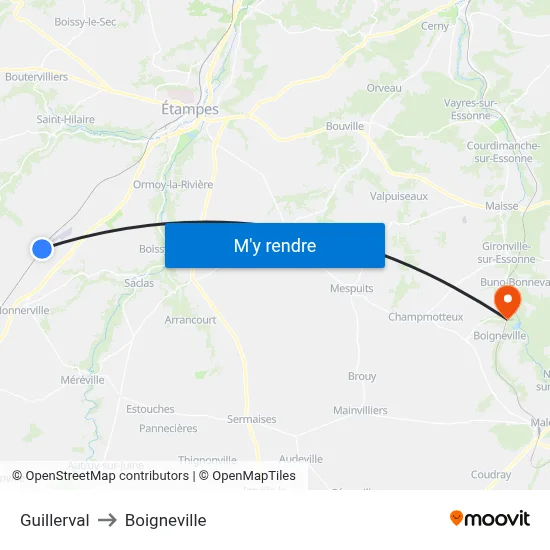 Guillerval to Boigneville map