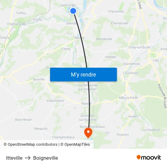 Itteville to Boigneville map