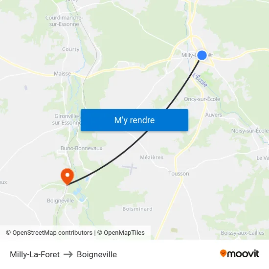 Milly-La-Foret to Boigneville map