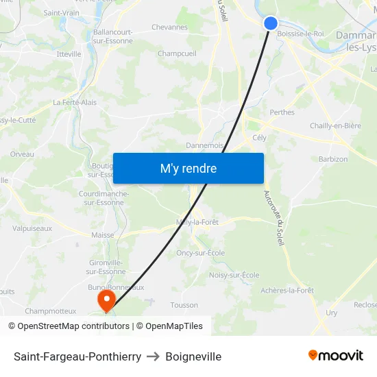 Saint-Fargeau-Ponthierry to Boigneville map