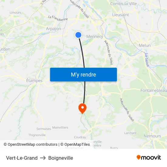 Vert-Le-Grand to Boigneville map