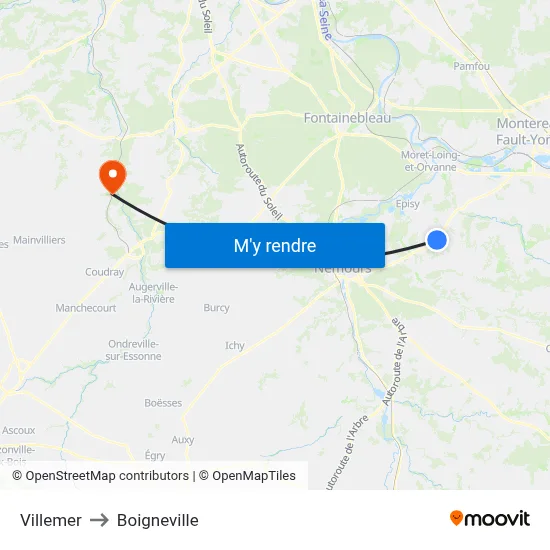 Villemer to Boigneville map