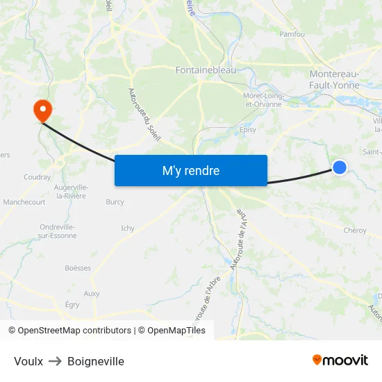 Voulx to Boigneville map
