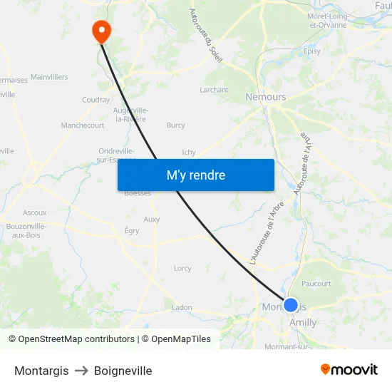Montargis to Boigneville map