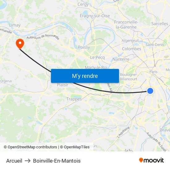 Arcueil to Boinville-En-Mantois map