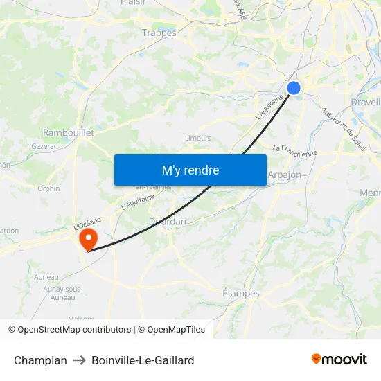 Champlan to Boinville-Le-Gaillard map