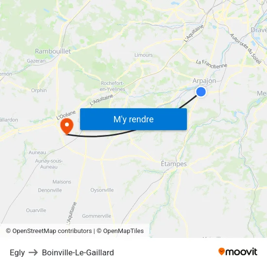 Egly to Boinville-Le-Gaillard map
