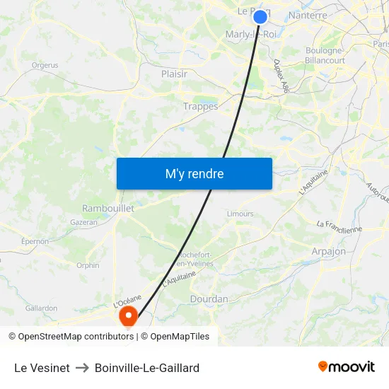 Le Vesinet to Boinville-Le-Gaillard map