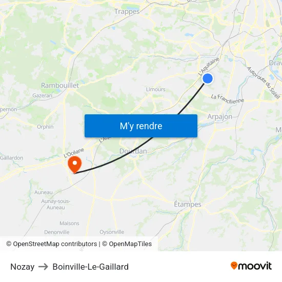 Nozay to Boinville-Le-Gaillard map