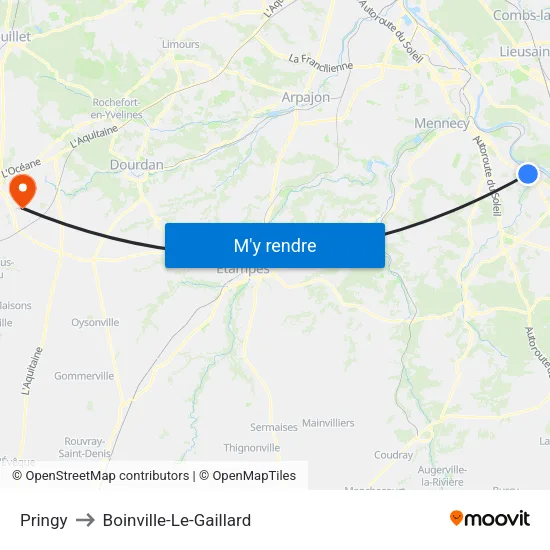 Pringy to Boinville-Le-Gaillard map