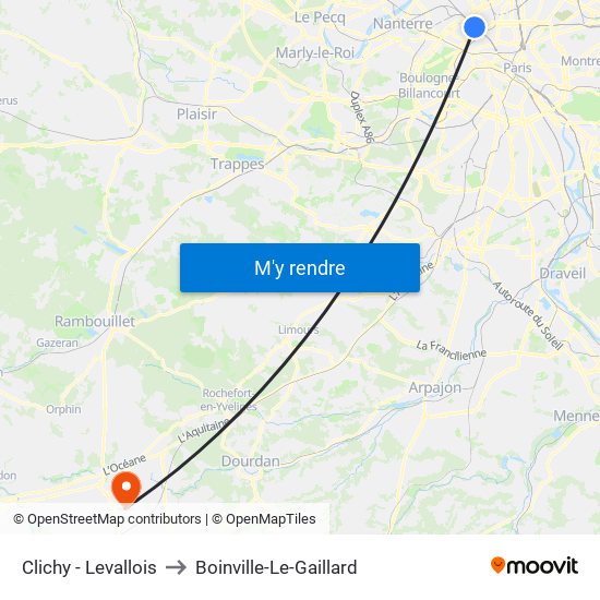 Clichy - Levallois to Boinville-Le-Gaillard map