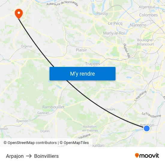 Arpajon to Boinvilliers map