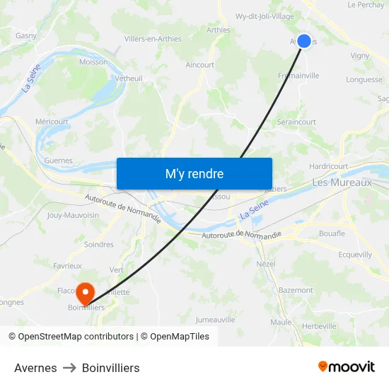 Avernes to Boinvilliers map