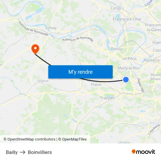 Bailly to Boinvilliers map