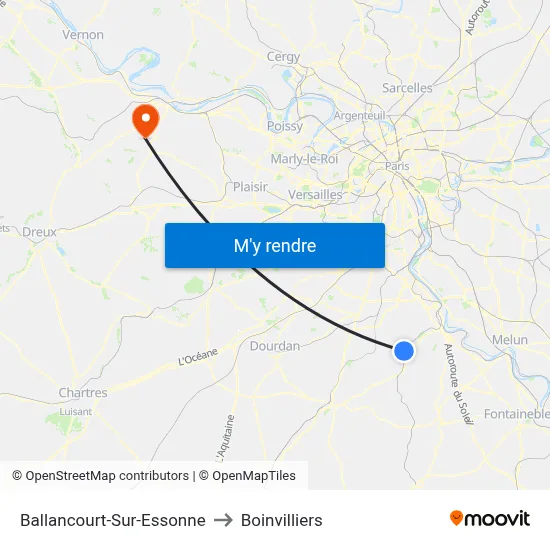 Ballancourt-Sur-Essonne to Boinvilliers map