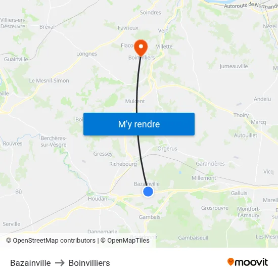Bazainville to Boinvilliers map