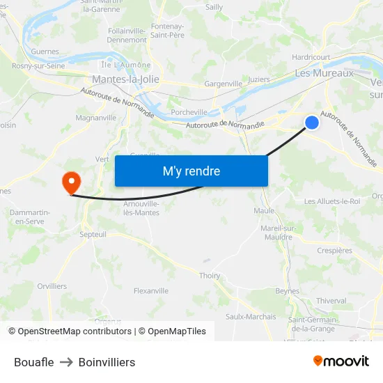 Bouafle to Boinvilliers map