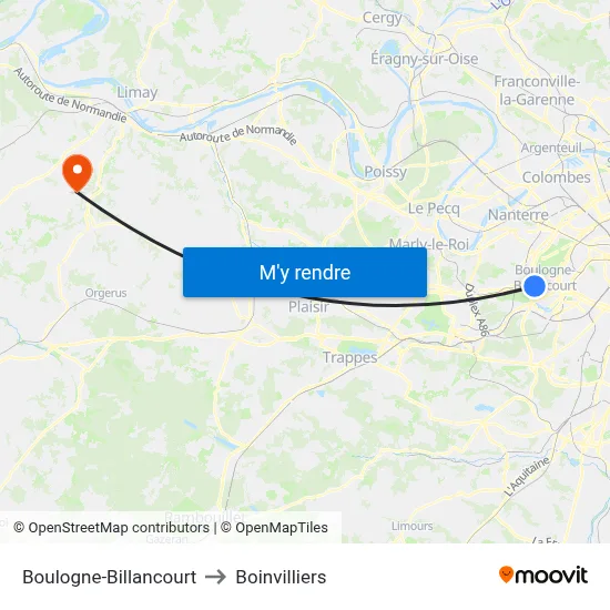 Boulogne-Billancourt to Boinvilliers map