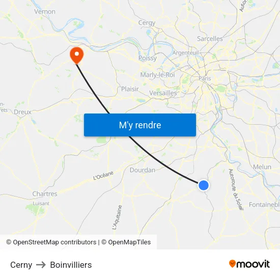 Cerny to Boinvilliers map
