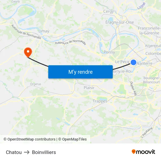 Chatou to Boinvilliers map