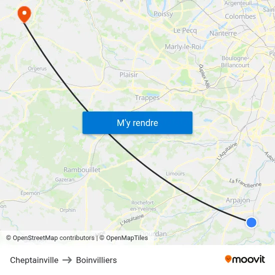 Cheptainville to Boinvilliers map