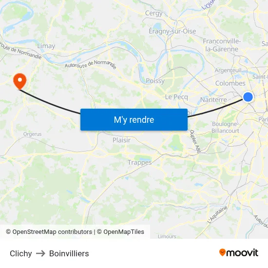 Clichy to Boinvilliers map