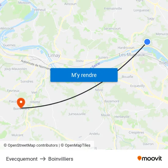Evecquemont to Boinvilliers map