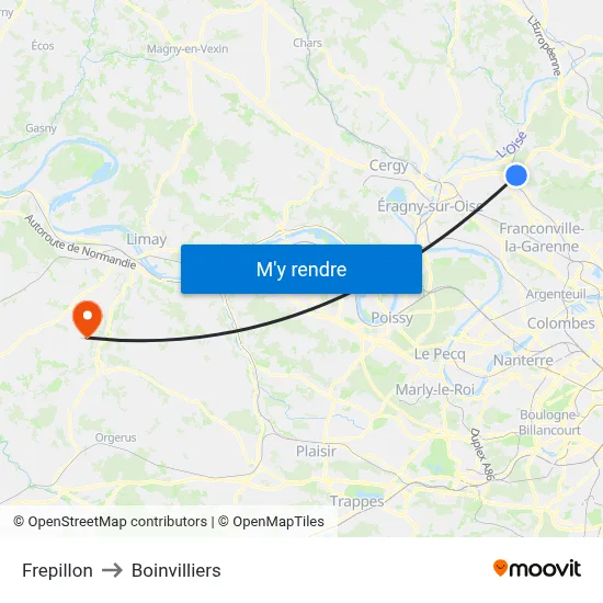 Frepillon to Boinvilliers map