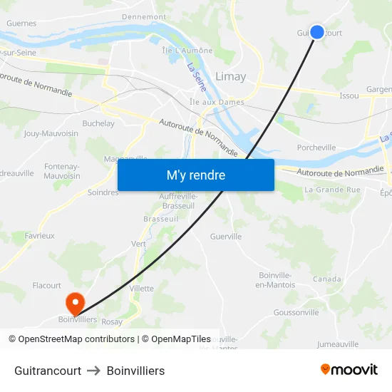 Guitrancourt to Boinvilliers map