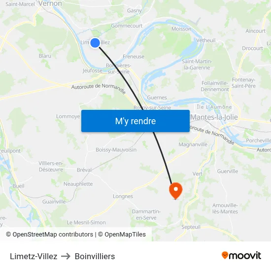 Limetz-Villez to Boinvilliers map