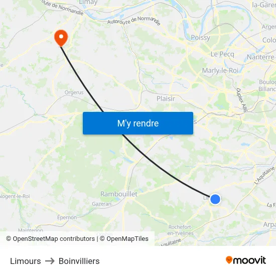 Limours to Boinvilliers map