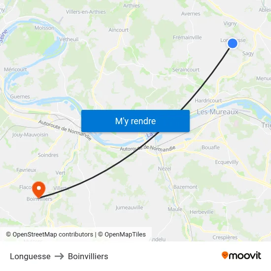 Longuesse to Boinvilliers map