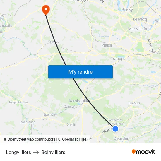 Longvilliers to Boinvilliers map