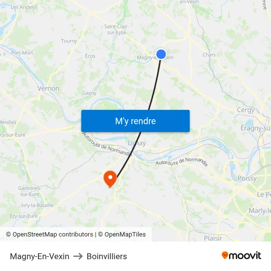 Magny-En-Vexin to Boinvilliers map