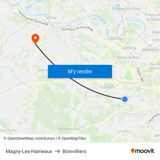 Magny-Les-Hameaux to Boinvilliers map