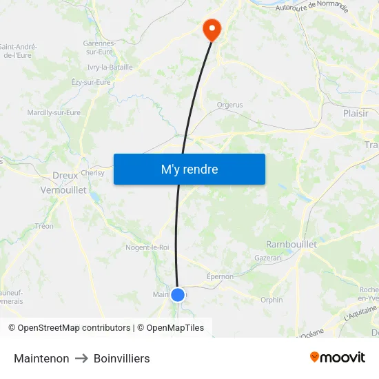 Maintenon to Boinvilliers map