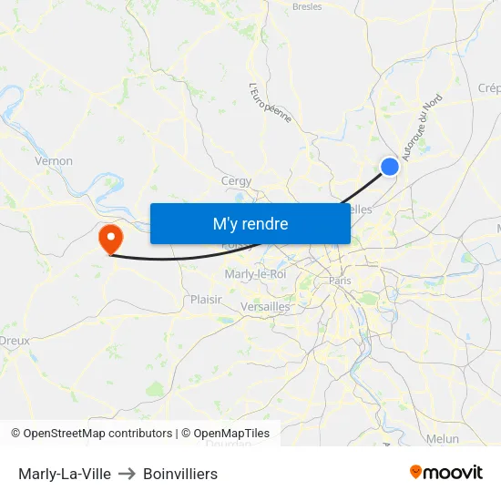 Marly-La-Ville to Boinvilliers map