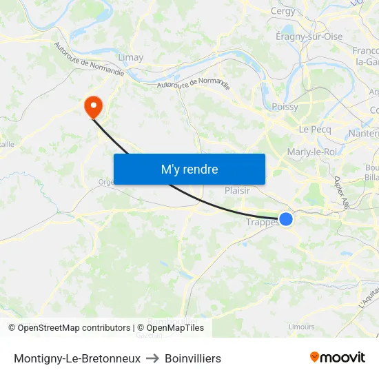 Montigny-Le-Bretonneux to Boinvilliers map