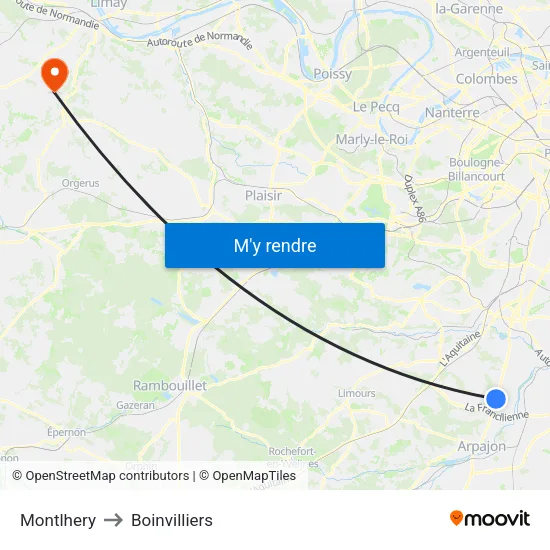 Montlhery to Boinvilliers map