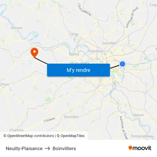 Neuilly-Plaisance to Boinvilliers map