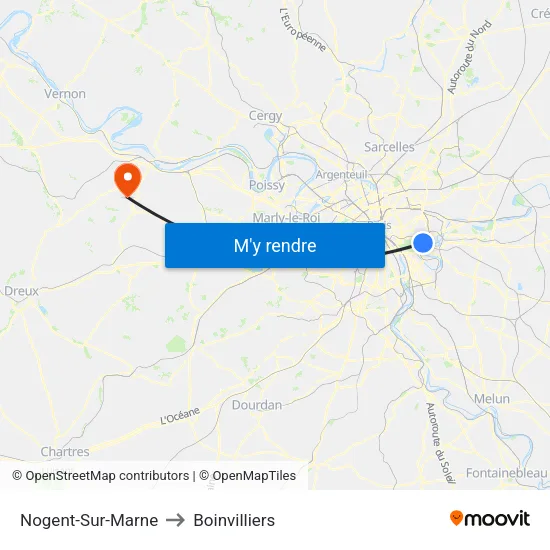 Nogent-Sur-Marne to Boinvilliers map
