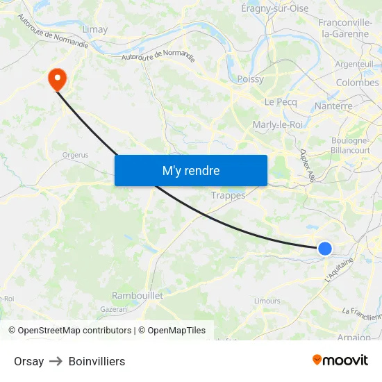 Orsay to Boinvilliers map