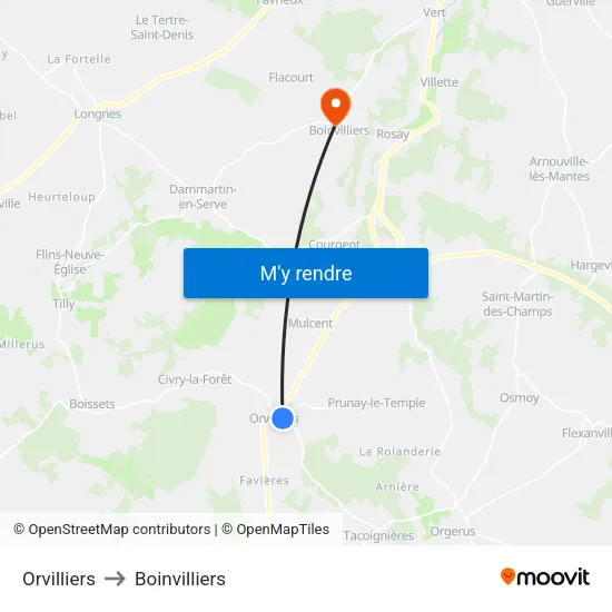 Orvilliers to Boinvilliers map