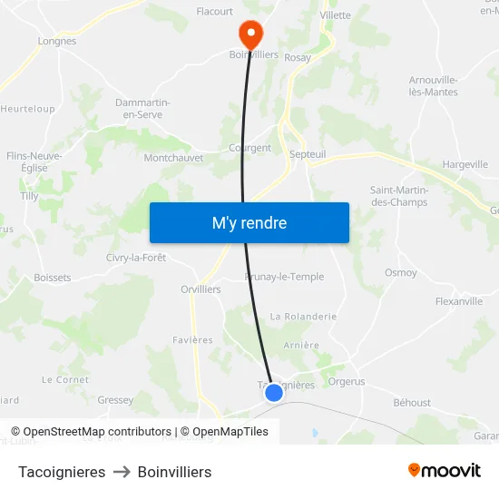 Tacoignieres to Boinvilliers map