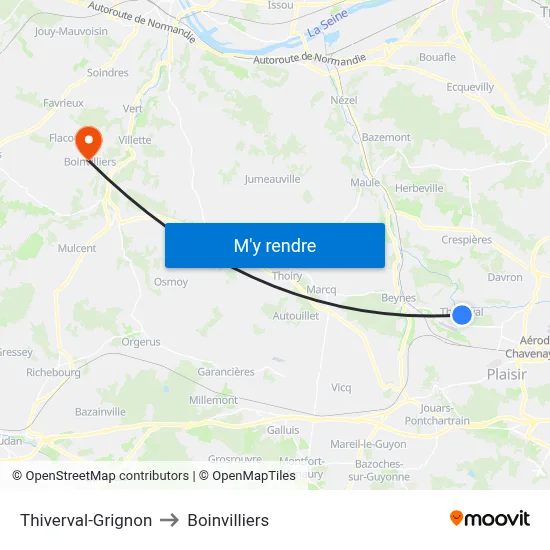Thiverval-Grignon to Boinvilliers map