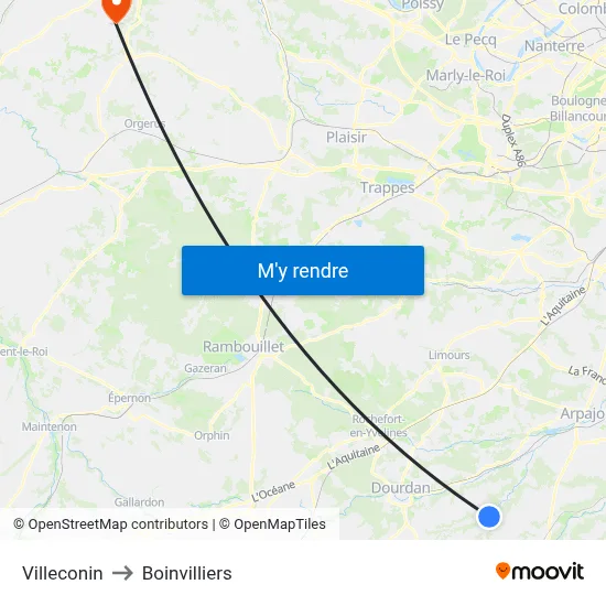 Villeconin to Boinvilliers map