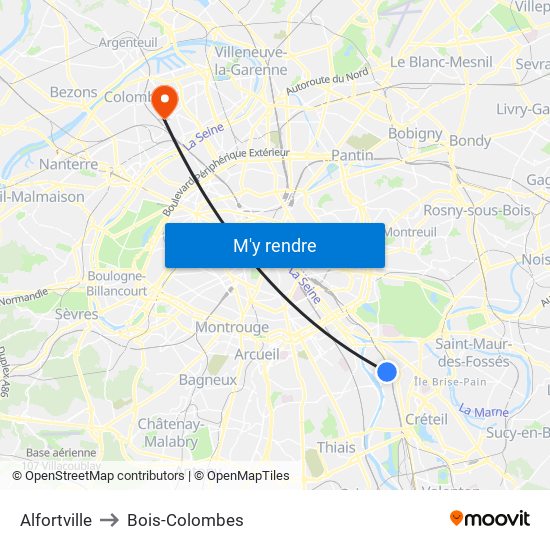 Alfortville to Bois-Colombes map